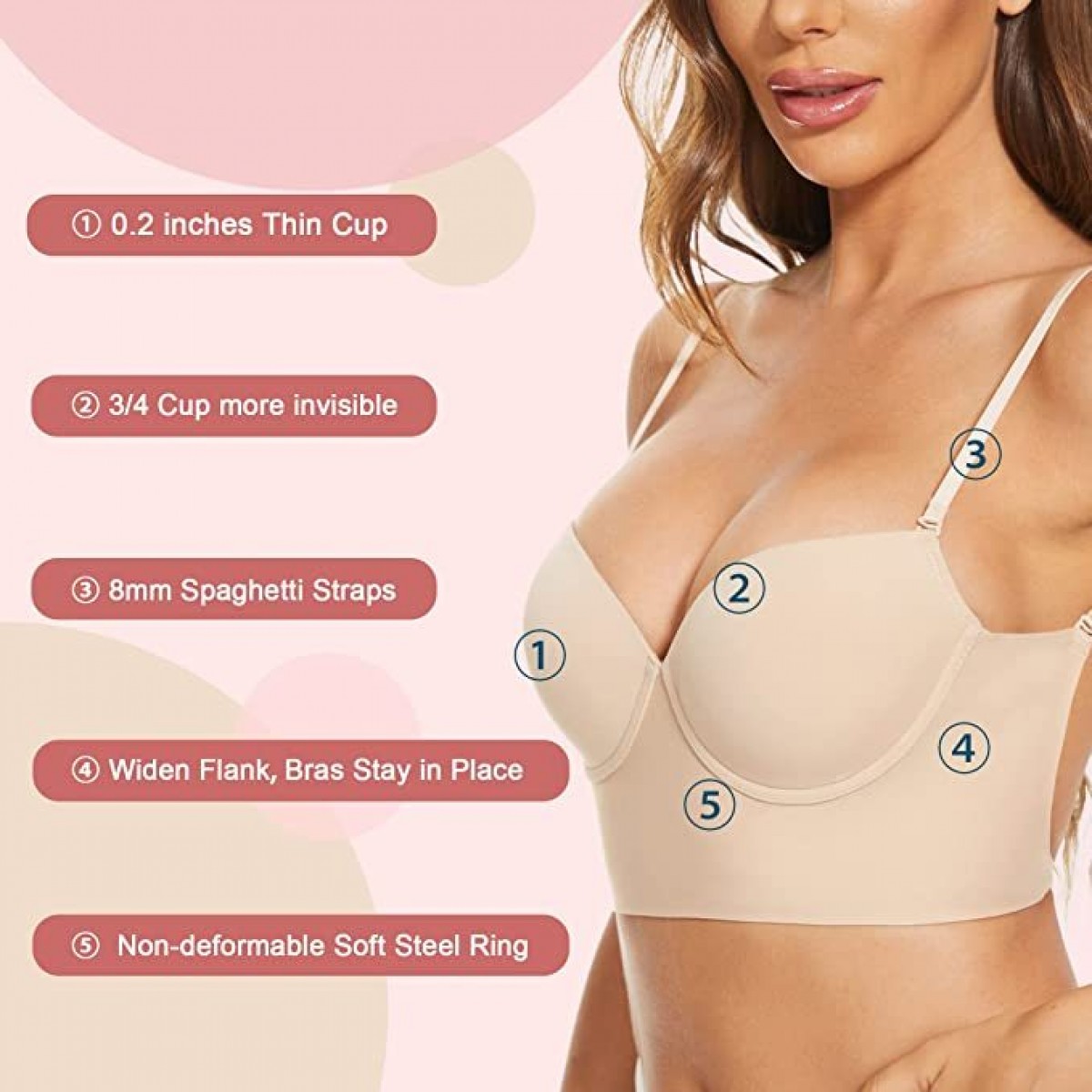 Low Back Bras for Women-Seamless Wired Deep-V Plunge Invisible Backless  Bras Low Cut Multiway Halter Bra
